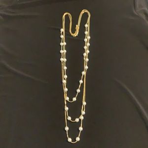 Gold and pearl tiered necklace